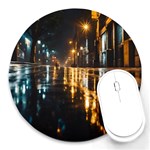 Rainy City Street at Night Round Mousepad