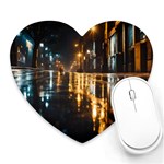 Rainy City Street at Night Heart Mousepad