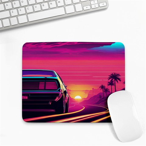 Synthwave Highway Car  Small Mousepad from ArtsNow.com Front