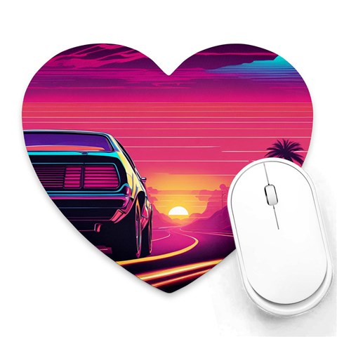 Synthwave Highway Car  Heart Mousepad from ArtsNow.com Front