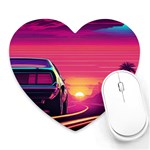 Synthwave Highway Car  Heart Mousepad