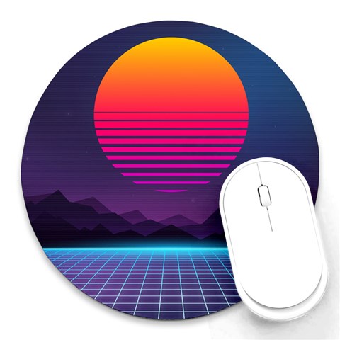 Retrowave Sunset Round Mousepad from ArtsNow.com Front