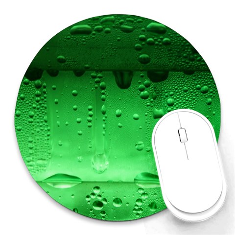 Green Droplets Round Mousepad from ArtsNow.com Front