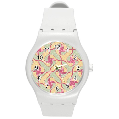 Abstract Pattern Design Scrapbooking Round Plastic Sport Watch (M) from ArtsNow.com Front