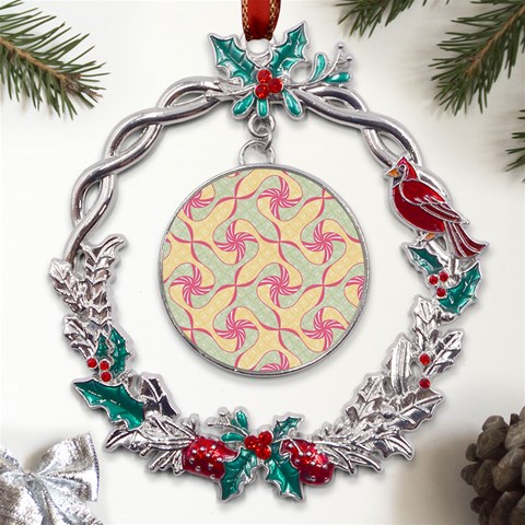 Abstract Pattern Design Scrapbooking Metal X mas Wreath Holly leaf Ornament from ArtsNow.com Front