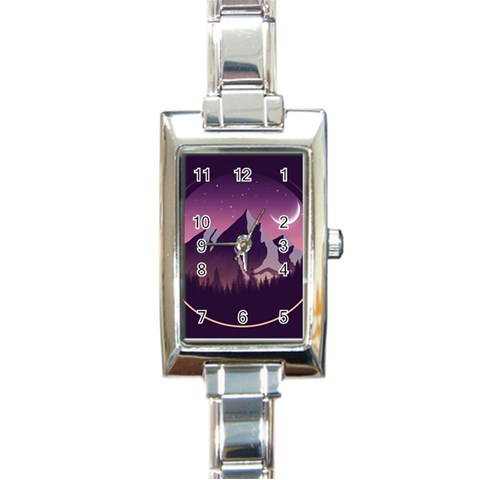 Mountain Night Crescent Moon Rectangle Italian Charm Watch from ArtsNow.com Front