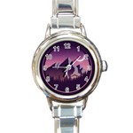 Mountain Night Crescent Moon Round Italian Charm Watch