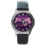 Mountain Night Crescent Moon Round Metal Watch