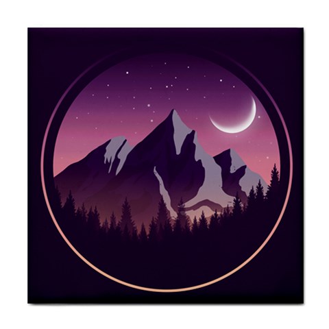 Mountain Night Crescent Moon Tile Coaster from ArtsNow.com Front