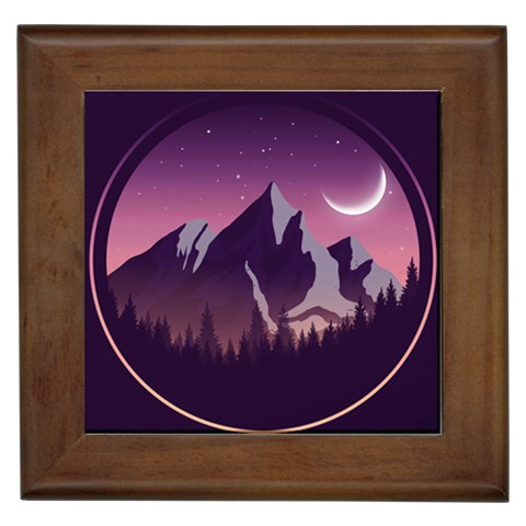 Mountain Night Crescent Moon Framed Tile from ArtsNow.com Front