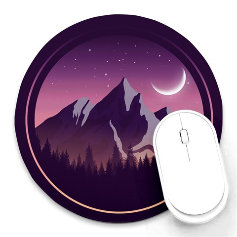 Mountain Night Crescent Moon Round Mousepad from ArtsNow.com Front