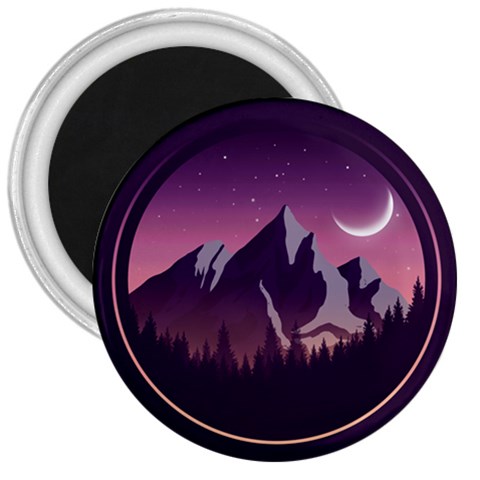 Mountain Night Crescent Moon 3  Magnets from ArtsNow.com Front