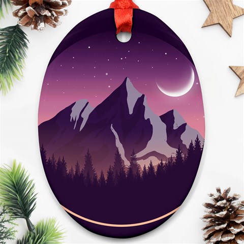 Mountain Night Crescent Moon Ornament (Oval) from ArtsNow.com Front