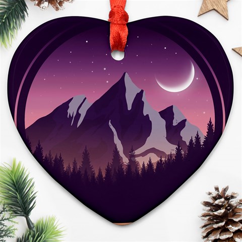 Mountain Night Crescent Moon Ornament (Heart) from ArtsNow.com Front