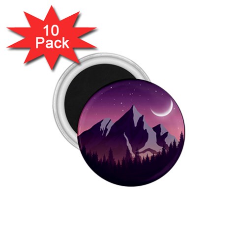 Mountain Night Crescent Moon 1.75  Magnets (10 pack)  from ArtsNow.com Front