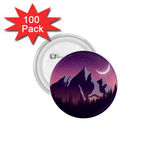 Mountain Night Crescent Moon 1.75  Buttons (100 pack)  from ArtsNow.com Front