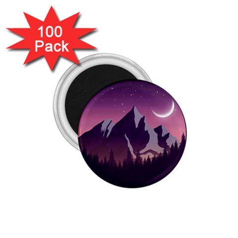 Mountain Night Crescent Moon 1.75  Magnets (100 pack)  from ArtsNow.com Front