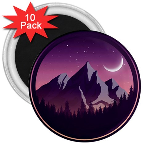 Mountain Night Crescent Moon 3  Magnets (10 pack)  from ArtsNow.com Front