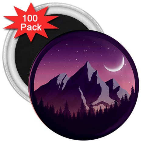 Mountain Night Crescent Moon 3  Magnets (100 pack) from ArtsNow.com Front