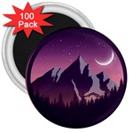 Mountain Night Crescent Moon 3  Magnets (100 pack)