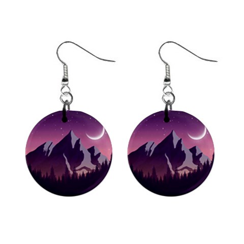 Mountain Night Crescent Moon Mini Button Earrings from ArtsNow.com Front