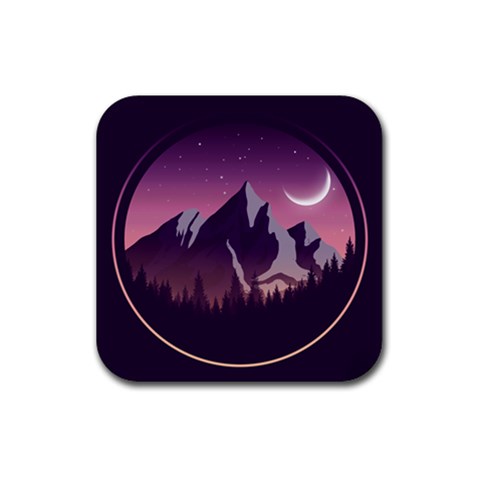 Mountain Night Crescent Moon Rubber Coaster (Square) from ArtsNow.com Front