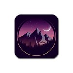 Mountain Night Crescent Moon Rubber Coaster (Square)