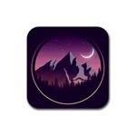 Mountain Night Crescent Moon Rubber Square Coaster (4 pack)