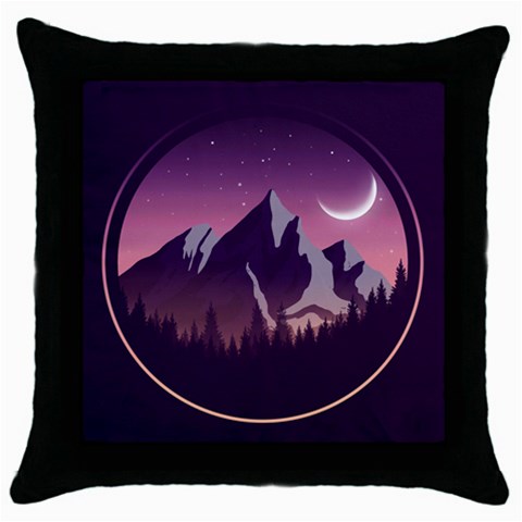 Mountain Night Crescent Moon Throw Pillow Case (Black) from ArtsNow.com Front