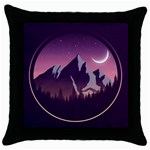 Mountain Night Crescent Moon Throw Pillow Case (Black)