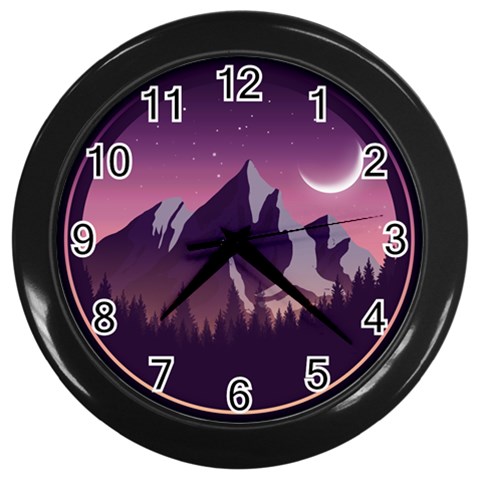 Mountain Night Crescent Moon Wall Clock (Black) from ArtsNow.com Front