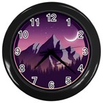 Mountain Night Crescent Moon Wall Clock (Black)