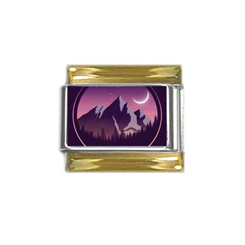 Mountain Night Crescent Moon Gold Trim Italian Charm (9mm) from ArtsNow.com Front