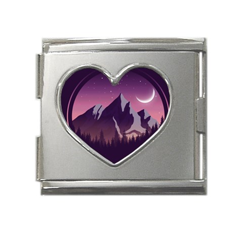 Mountain Night Crescent Moon Mega Link Heart Italian Charm (18mm) from ArtsNow.com Front