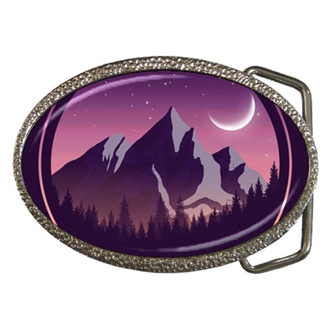 Mountain Night Crescent Moon Belt Buckles from ArtsNow.com Front