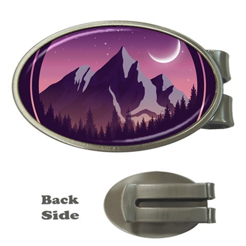 Mountain Night Crescent Moon Money Clips (Oval)  from ArtsNow.com Front