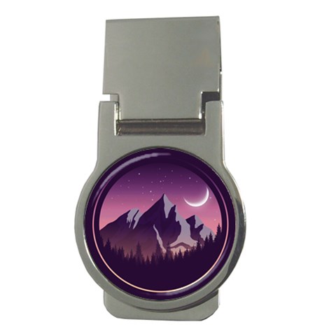 Mountain Night Crescent Moon Money Clips (Round)  from ArtsNow.com Front