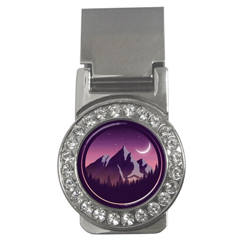 Mountain Night Crescent Moon Money Clips (CZ)  from ArtsNow.com Front