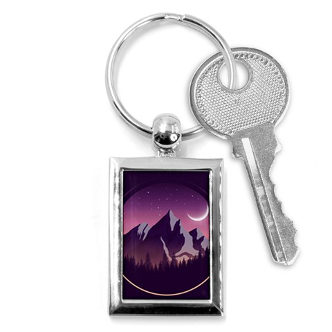 Mountain Night Crescent Moon Key Chain (Rectangle) from ArtsNow.com Front