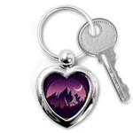 Mountain Night Crescent Moon Key Chain (Heart)