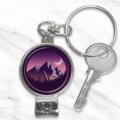 Mountain Night Crescent Moon Nail Clippers Key Chain from ArtsNow.com Front