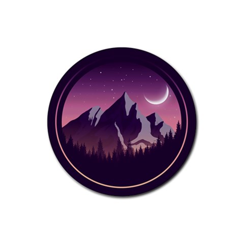 Mountain Night Crescent Moon Rubber Round Coaster (4 pack) from ArtsNow.com Front