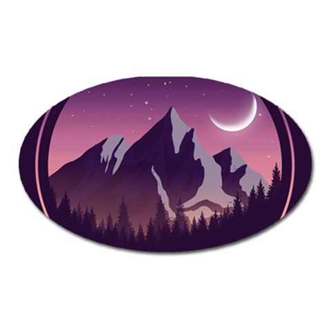 Mountain Night Crescent Moon Oval Magnet from ArtsNow.com Front