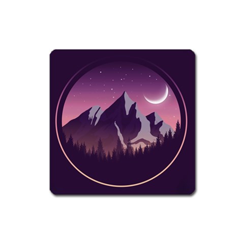 Mountain Night Crescent Moon Square Magnet from ArtsNow.com Front