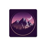 Mountain Night Crescent Moon Square Magnet