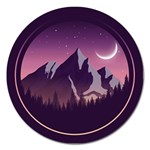 Mountain Night Crescent Moon Magnet 5  (Round)