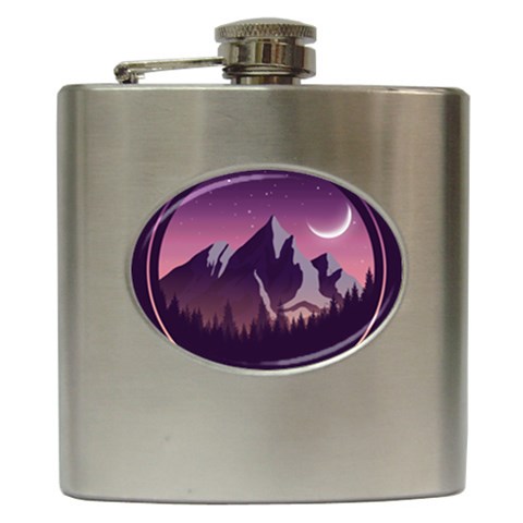 Mountain Night Crescent Moon Hip Flask (6 oz) from ArtsNow.com Front