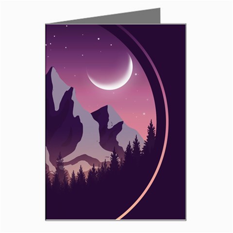 Mountain Night Crescent Moon Greeting Card from ArtsNow.com Left