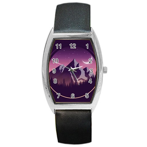 Mountain Night Crescent Moon Barrel Style Metal Watch from ArtsNow.com Front