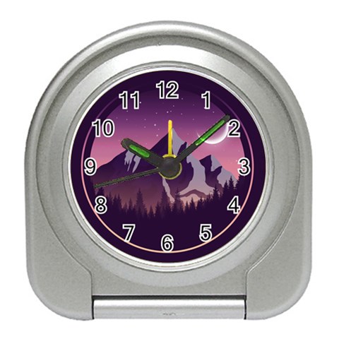 Mountain Night Crescent Moon Travel Alarm Clock from ArtsNow.com Front